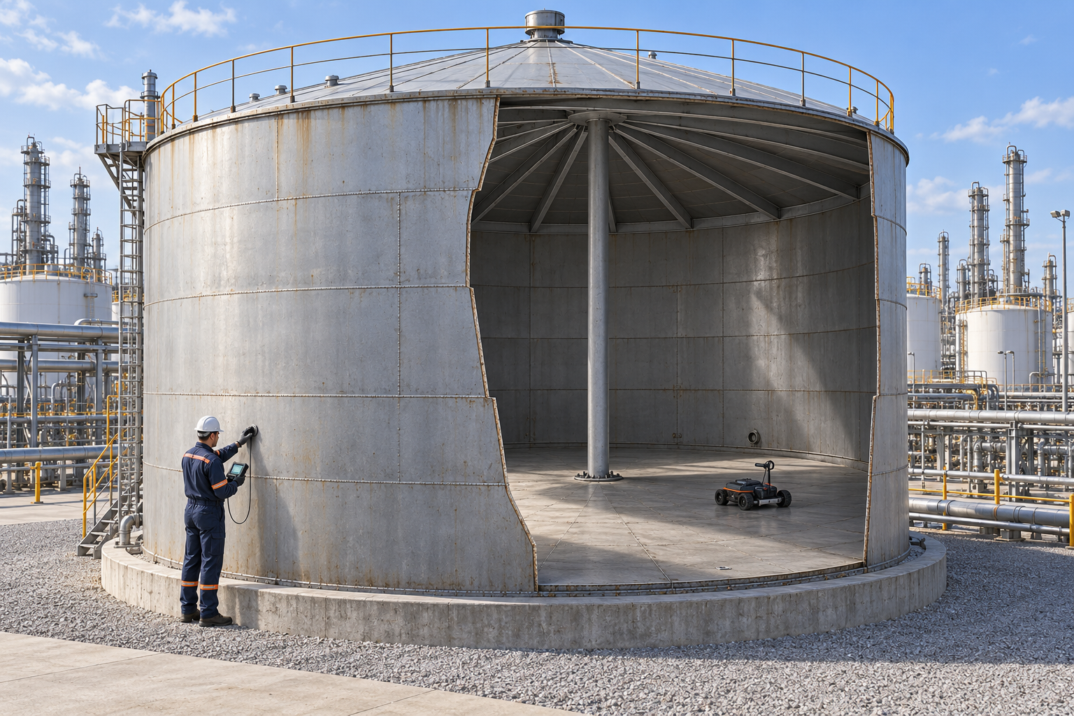 Aboveground storage tanks industrial inspection illustration